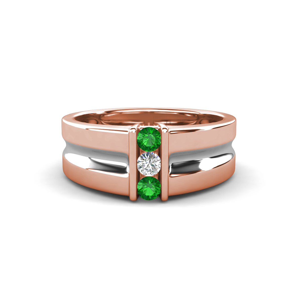 Xavier 0.27 ctw Green Garnet and Natural Diamond Three Stone Men Band (8.50 mm) 